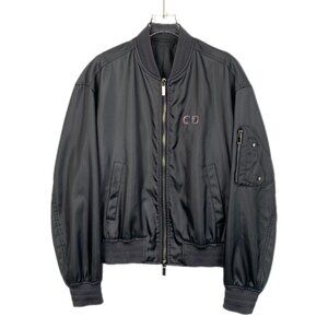 Dior Mens Black Embroidered Logo Bomber Jacket With Zipper & Dust Bag Size 48 M